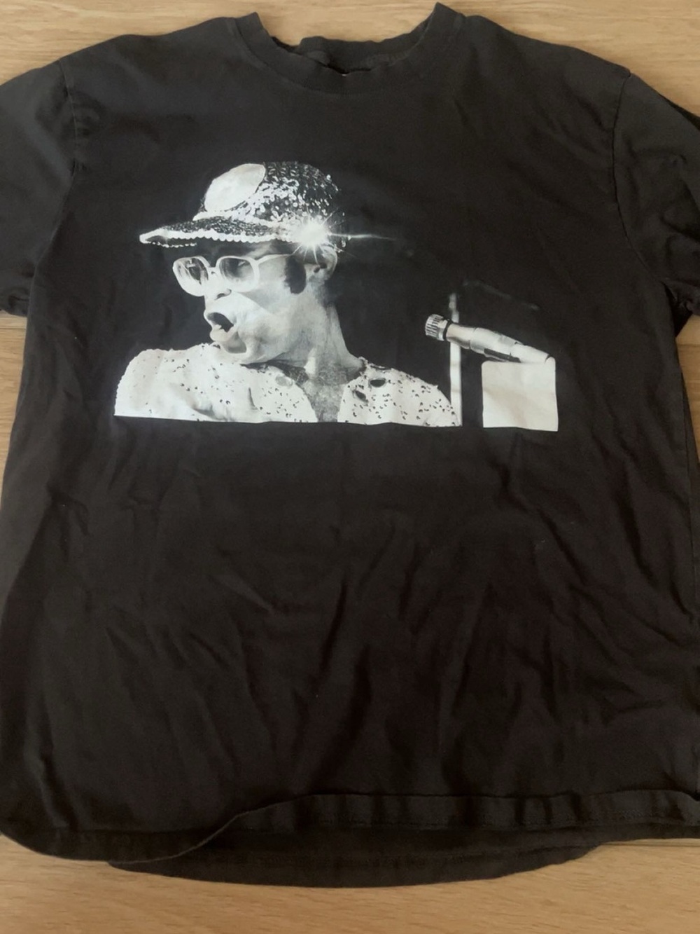 Black Graphic Men’s T‑Shirt with Elton John Print